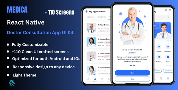 Medica - Doctor Appointment & Consultation React Native CLI App Ui Kit