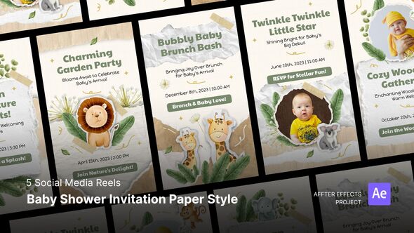 Social Media Reels - Baby Shower Invitation Paper Style After Effects Template