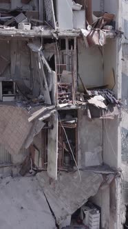 Vertical Video of a Destroyed House During the War in Ukraine