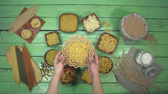 Set of Different Types of Pasta and Noodles.