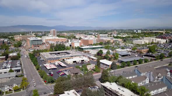 Rotating aeraial view flying near Brigham Young University campus