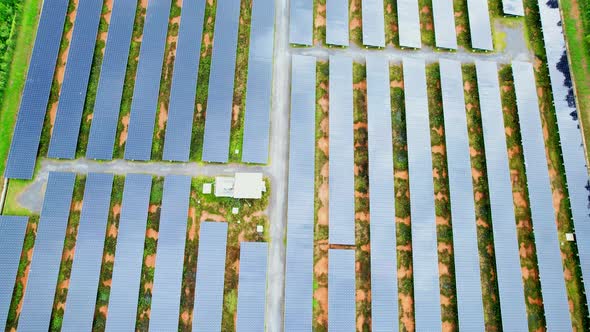 4K : Aerial view of a solar power station