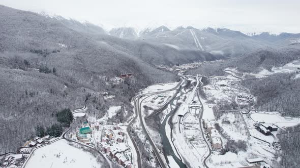 Winter Mountain Landscape The Rosa Khutor Alpine Resort Near Krasnaya Polyana Panoramic Background