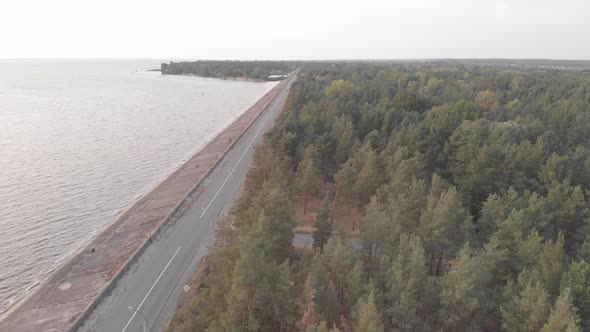 The Shore of the Kyiv Reservoir. Aerial. Ukraine. Dnipro River