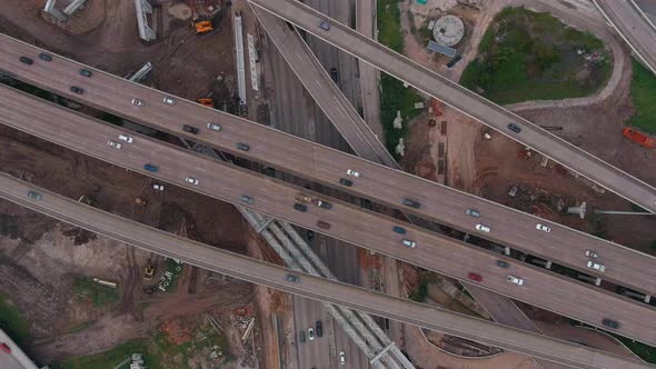 Birds eye view of traffic on major freeway in Houston