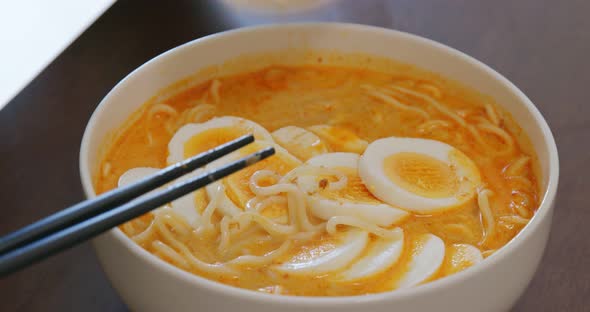 Delicious laksa in bowl 