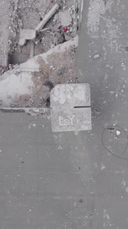 Vertical Video of a Destroyed House During the War in Ukraine