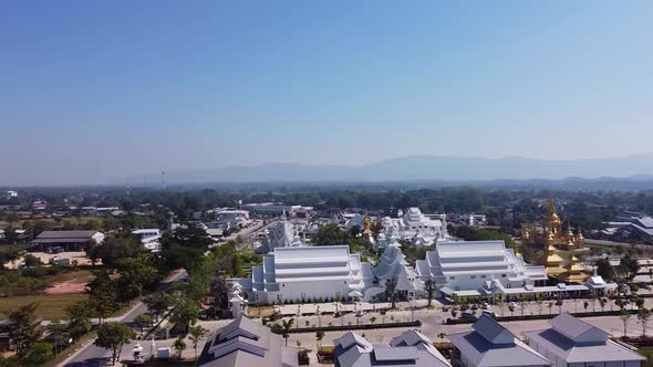 Aerial of a White Temple Complex in Asia