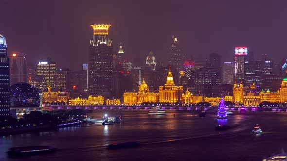 Shanghai The Bund or Waitan Urban Cityscape  Skyline Panorama Timelapse Zoom Out