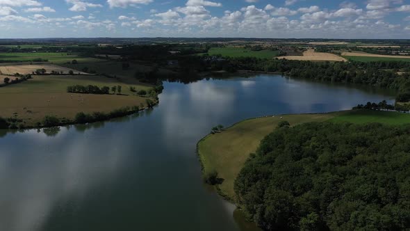 Lake of Rochereau in Vendée in France seen from the sky