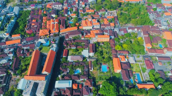 Flight Overlooking the City of Bali on the Indian Ocean 