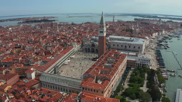 Aerial Panoramic Photo of Iconic and Unique Campanile in Saint Mark's Square