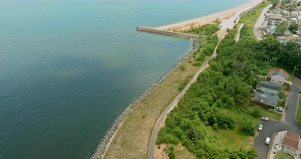 Aerial Panoramic View in Shore Bay Dock Harbor Area Near Old Bridge Town