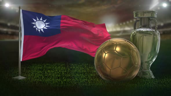 Taiwan Flag With Football And Cup Background Loop