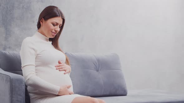 Young pregnant woman is resting at home and expecting a baby.