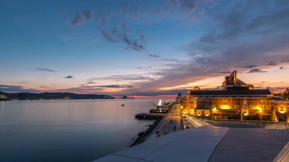 Elevated View of the Padrao Dos Descobrimentos Monument to the Discoveries Day to Night Timelapse