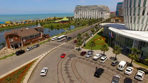 Seafront area with boulevard and Ardagani Lake in Batumi Georgia, resort city