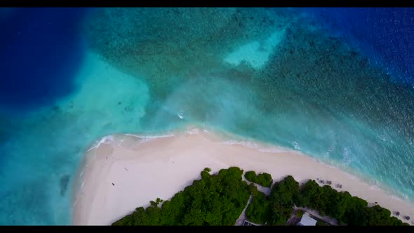 Aerial top down landscape of perfect seashore beach journey by aqua blue sea with white sand backgro