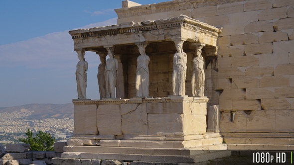 Caryatid of the Erechtheion Temple in front on the Acropolis, Athens, Greece