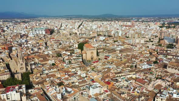 Aerial Drone Video Footage of Old Town In Palma Mallorca