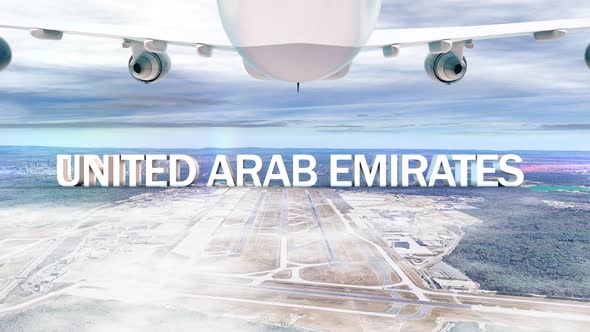 Commercial Airplane Over Clouds Arriving Country United Arab Emirates