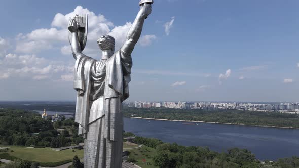 Aerial View of the Motherland Monument. Slow Motion