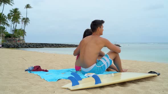 Young couple sitting on beach 