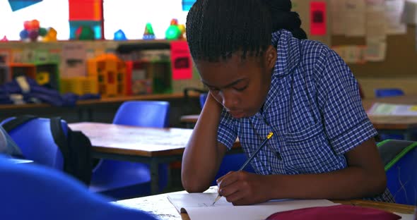 Schoolgirl in a lesson at a township school