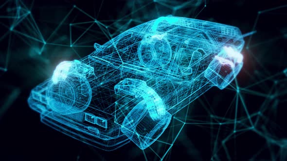 Cyberpunk Flying Car Hologram Close Up 4k alt