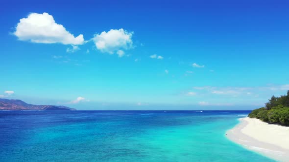 Aerial top view travel of paradise island beach break by blue green sea with white sand background o