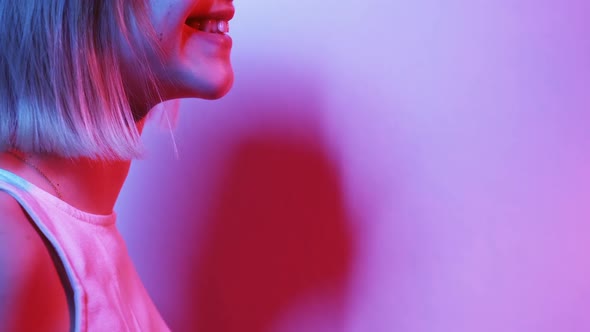 Happy Smile Neon Light Background Smiling Girl