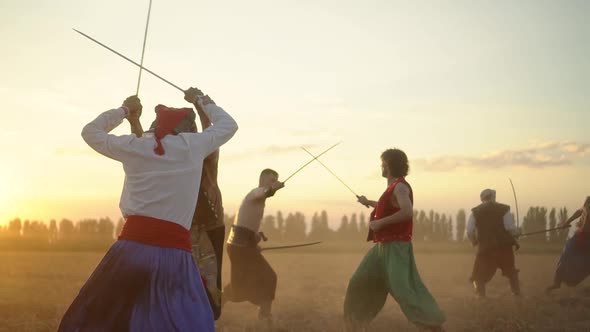 Battle of the Ukrainian Cossacks with the Turks on the Field at Sunset