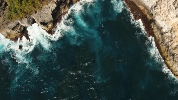 Seascape Cliffs, Sea and Waves at Nusa Penida, Bali, Indonesia