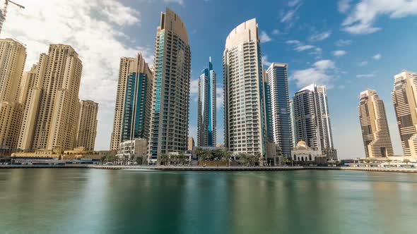 View of Dubai Marina Modern Towers in Dubai at Day Time Timelapse