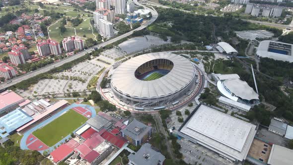 Aerial view of National Stadium and Highway in Malaysia