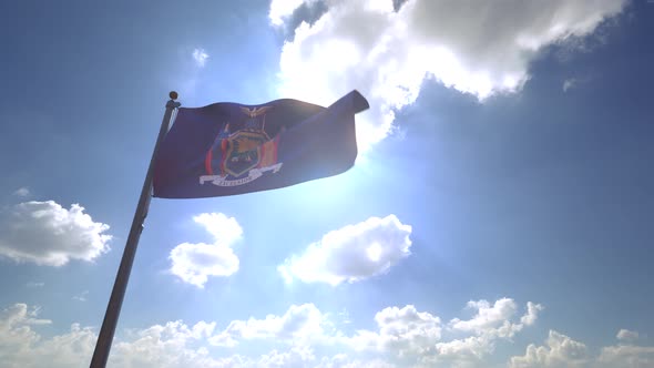 New York State Flag on a Flagpole V4 - 4K