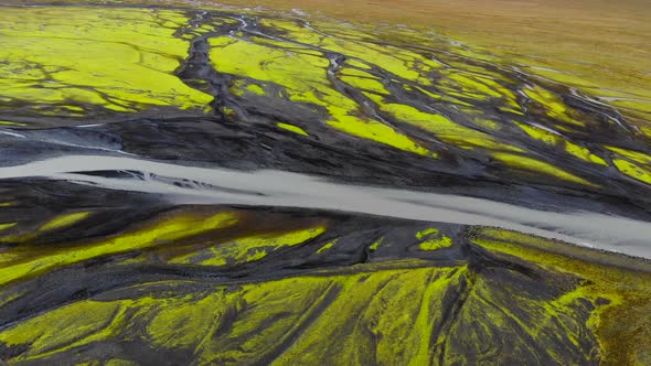 Aerial View of Glacier River Delta in Iceland