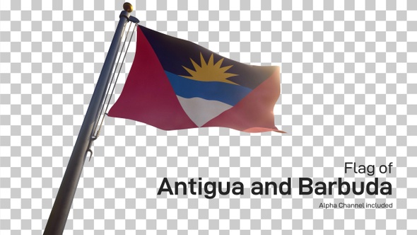 Antigua and Barbuda Flag on a Flagpole with Alpha-Channel