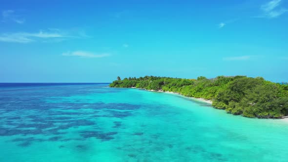 Aerial top view nature of perfect coastline beach voyage by transparent ocean and white sand backgro