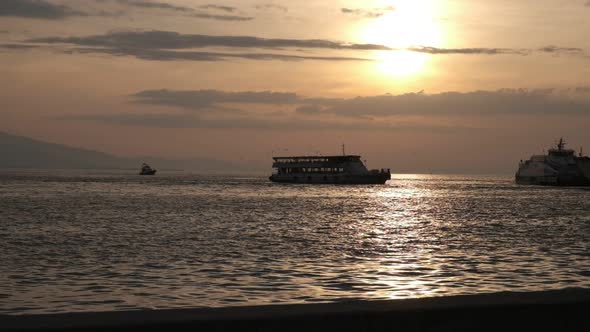 Ferry Travel at Sunset