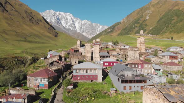 Ushguli Village with Famous Svan Towers in Svaneti Region in Georgia