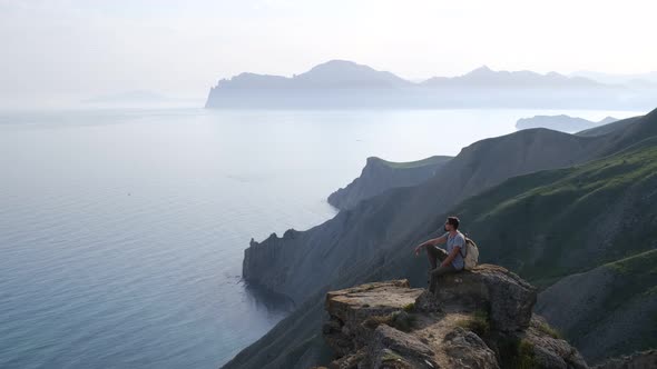 The Male Traveler Enjoys Beautiful Sea View