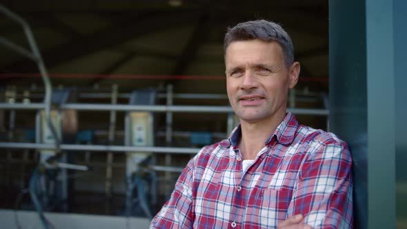 Portrait Smiling Farmer Dairy Facility