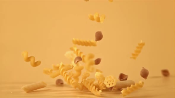 Super Slow Motion of the Dry Pasta Falling