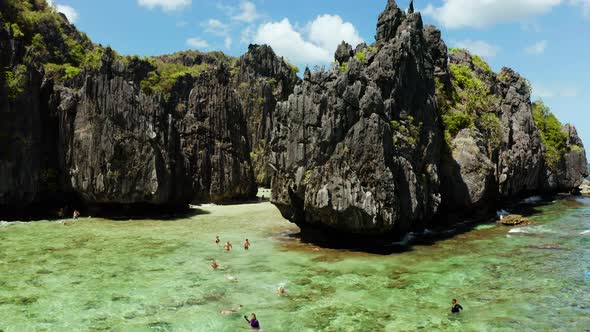 Tropical Seawater Lagoon and Beach, Philippines, El Nido.