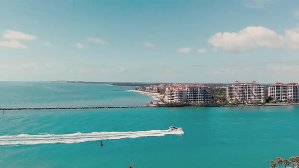 Amazing Aerial View of Miami Beach Coastline From Drone on a Sunny Day Slow Motion