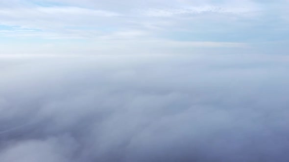 Aerial Drone View Flight Over Fog