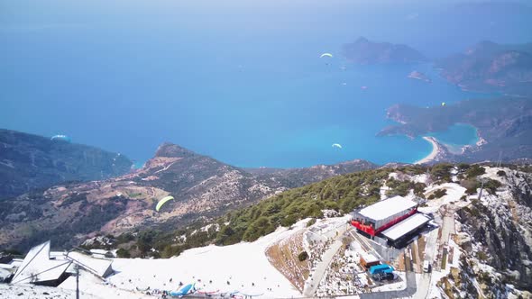 Drone view on world famous paragliding spot in Oludeniz, Fethiye, Turkey