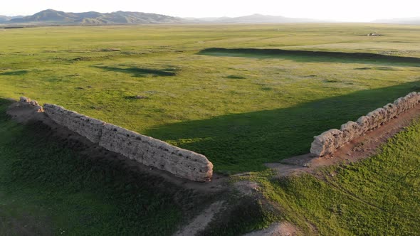 Ruins of Ancient City, Building and Wall From Ancient Times in Treeless Vast Plain of Mongolia