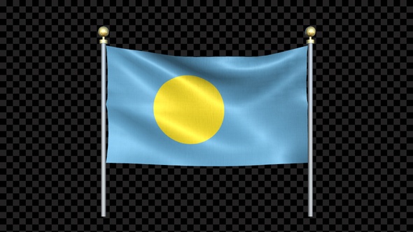Palau Flag Waving In Double Pole Looped